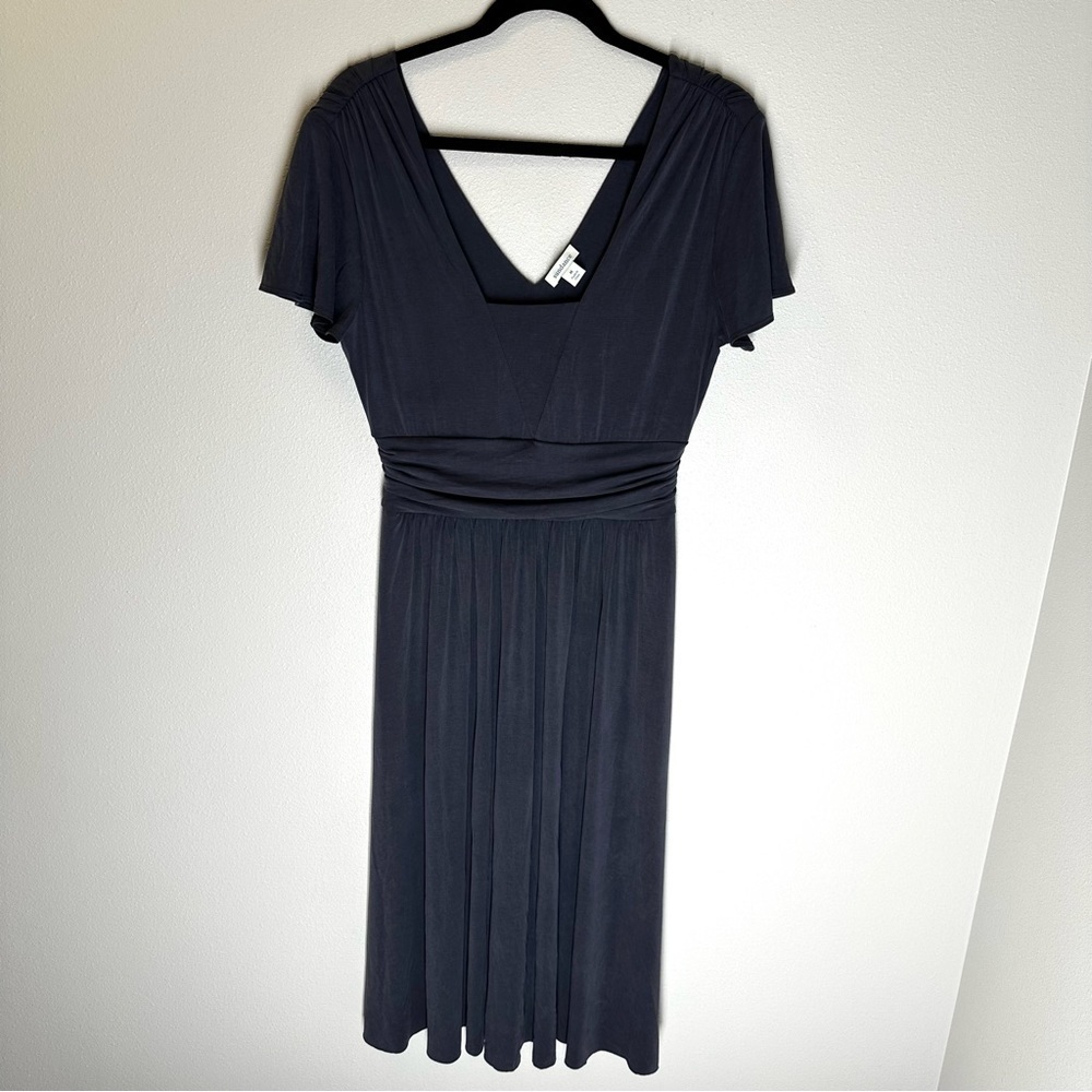 Sundance Square Neck Midi Dress Short Flare Sleeves Gathered Waist Size M Women